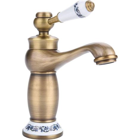 Keramischer Wasserhahn Aus Antiker Messing, Waschbeckenarmatur Für Das Badezimmer, Retro Wasserhahn Mit Langem Hals In Blau-weiß-porzellan, Mischarmatur, Küchenarmatur Für Kaltes/warmes Wasser Am Beck