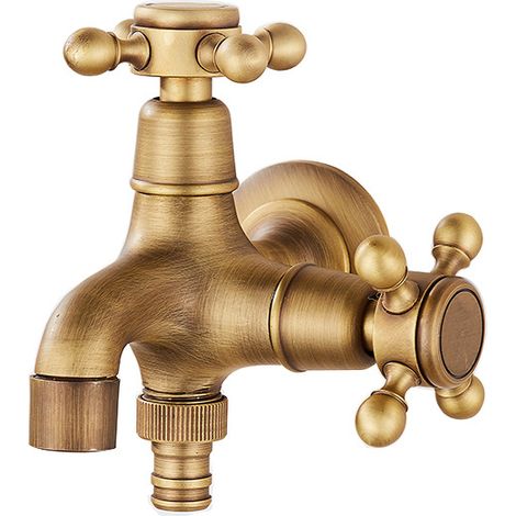 Massiver Messingener Gartenwasserhahn Mit Doppelter Auslassöffnung, Vintage-wandmontage, Waschmaschinenanschluss, Außenwasserhahn, G1/2-gewinde, Einrohr-kaltwasserhahn