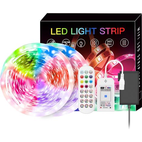 Led-streifen 20m, Rgb-wifi-led-band Mit App-steuerung, 64 Szenen, Musik-synchronisation, Diy-led-beleuchtung Für Schlafzimmer, Küche, Party, Wohnzimmer