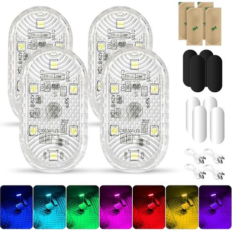 4-teiliges Rgb-innenbeleuchtung, Kabellose Innenbeleuchtung, Stimmungslicht Für Innen, 7-farbiges Led-licht Mit Sprachsteuerung, Usb-aufladbare Deckenleuchten