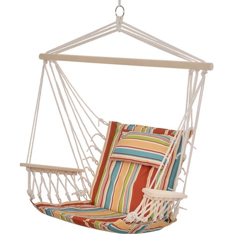 Atmungsaktiver, Tragbarer Reise-hängesessel Aus Macramé-baumwolle Und Polyester, 100 X 106 Cm, Mehrfarbig Gestreift