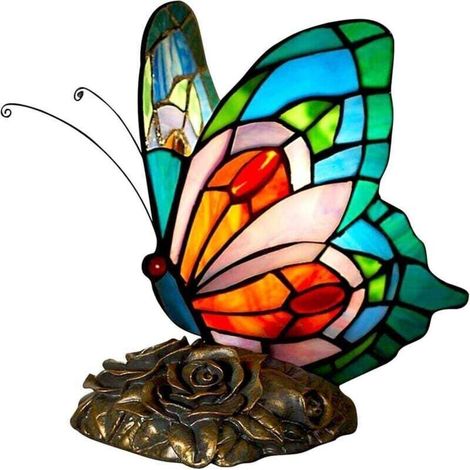 Vintage Tiffany Nachttischlampe Mit Schmetterling – Buntglas – 15cm X 12cm X 22cm – Inklusive Led-beleuchtung – Für Schlafzimmer Und Wohnzimmer