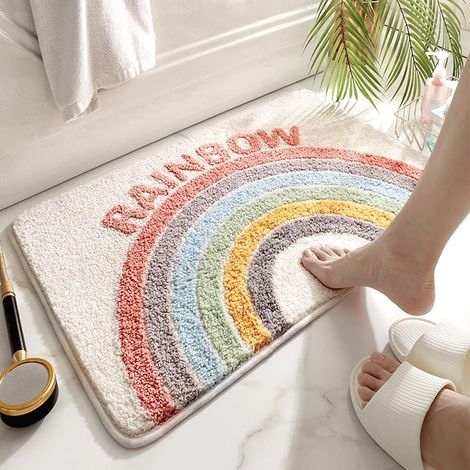 Regenbogen-badezimmerteppich, Saugfähig, Rutschfest, Weich Und Niedlich, 50 X 80 Cm