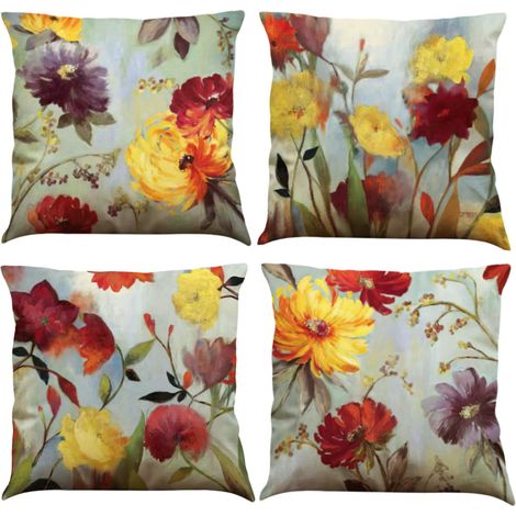 4er-set Kissenbezüge 45 X 45 Cm - Blumenmuster - Aus Baumwolle Und Leinen - Außendekoration
