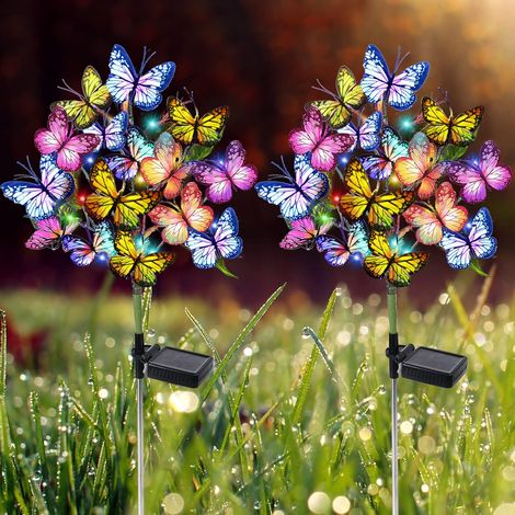 Solarbetriebene Außenlampen Für Den Garten, Wasserdicht Und Dekorativ, 2er-pack Mit 44 Leds, 34 Schmetterlingen Und Blumen, Gartendekoration Für Terrasse Und Rasen, Ideales Geschenk.
