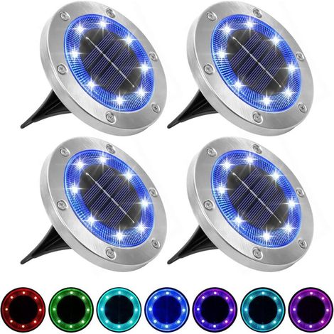 Solarleuchten Im Boden, Solar-gartenleuchten Für Außen, 8-led-landschafts-einbauleuchte, Wasserdichte Ip65-solar-disk-leuchten Für Wege Und Rasen - 4er-pack (mehrfarbig) Cisea