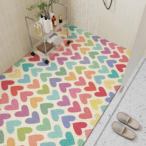 Rutschfeste Duschmatte, Schnelltrocknende Pvc-luffa-duschmatte Mit Ablauf, Weiche Und Niedliche Badematte Für Senioren Und Kinder (bunte Herzen, 40 X 60 Cm)