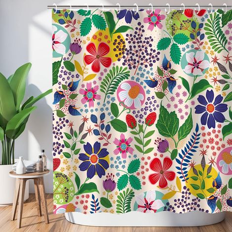 Duschvorhang Mit Blumenmuster – Einzigartiger, Bunter, Bohemianischer Stoff-duschvorhang Für Das Badezimmer Mit 12 Haken, 183 X 183 Cm