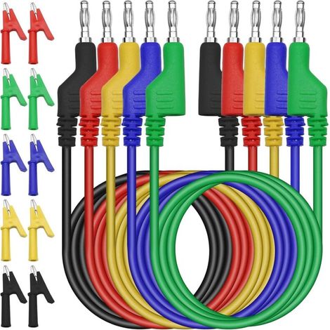 5 Messleitungen Für Multimeter 4mm, Kabel Mit Bananenstecker, Messspitzen Für Multimeter, 10 Isolierte Krokodilklemmen, Für Auto/industrie/andere Komponenten Von Testkabeln (1000v/19a)