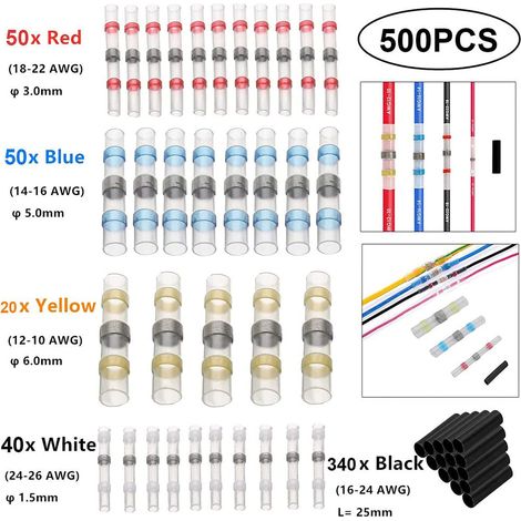 500 Stück Lötverbinder Drahtverbinder – Stoßlötverbinder Schrumpf-kits – Wasserdichte Isolierte Kabelklemmen Für Autos Und Schiffe