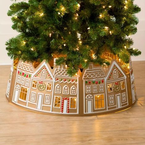 Weihnachtsbaum-rock Aus Led-leuchten In Form Eines Lebkuchenhauses, 66/71,1 Cm, Weihnachtsbaum-kragen Lebkuchenhaus Für Künstliche Weihnachtsbäume
