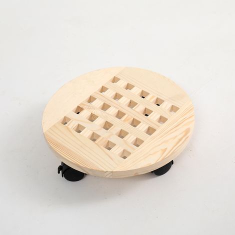 Rundes Blumenuntersetzer-tablett Aus Holz In Holzfarbe, 35 Cm Durchmesser, Mobiler Blumenständer Mit Rollen-basis Für Blumentöpfe, 2 Stück