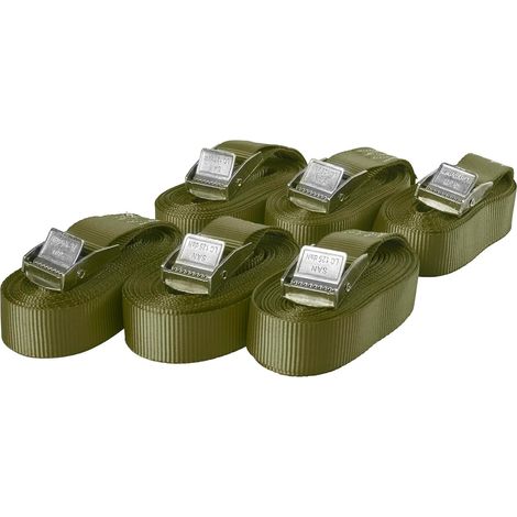6er-set Spanngurte Mit Schnalle, Zurrriemen, Befestigungsgurte, Maximale Belastung 250 Kg, Nach Din En 12195-2, Länge 3 M, Breite 25 Mm, 1 Stück, Olivgrün