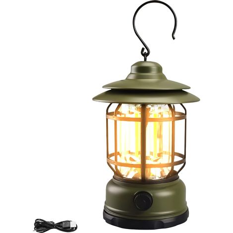 Vintage Sturm-laterne, Tragbare Wiederaufladbare Led-lampe, Elektrische Campinglampe, Led-außenlaterne, 200lm Einstellbare Helligkeit Für Angeln, Wandern, Camping (ohne Batterie)