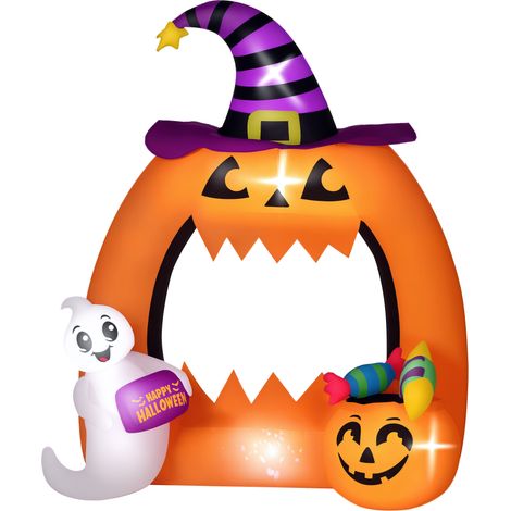 Aufblasbarer Halloween-kürbisbogen 150 Cm Mit Niedlichem Geist, Aufblasbare Halloween-dekoration Mit Led-lichtern