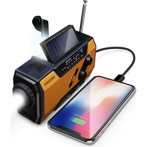 Notfallradio Wetter 2000mah (modell A1) Solar/kurbel/batterie Tragbares Ladegerät Mit Am/fm, Led-taschenlampe, Sos-alarm Für Wandern Und Outdoor