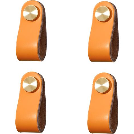 4er-set Schrankgriffe Aus Messing Und Orangefarbenem Leder, 65 Mm Lang, Mit Schrauben, Geeignet Für Schränke Und Küchen