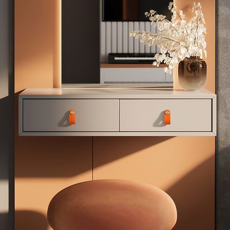 2er-set Schrankgriffe Aus Messing Und Orangefarbenem Leder, Länge 65 Mm, Mit Schrauben, Geeignet Für Schränke Und Küchen