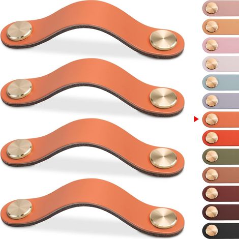 4er-set Schrankgriffe Aus Messing Und Orangefarbenem Leder, 130 Mm Lang, Mit Schrauben, Geeignet Für Schränke Und Küchen