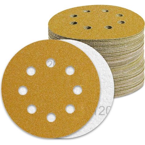 Schleifscheibe 125mm P120 – 100er Pack Schleifscheiben Für Exzenterschleifer – Goldener Aluminiumoxid – Vorperforiert Für Staubabsaugung - 100 Stk.