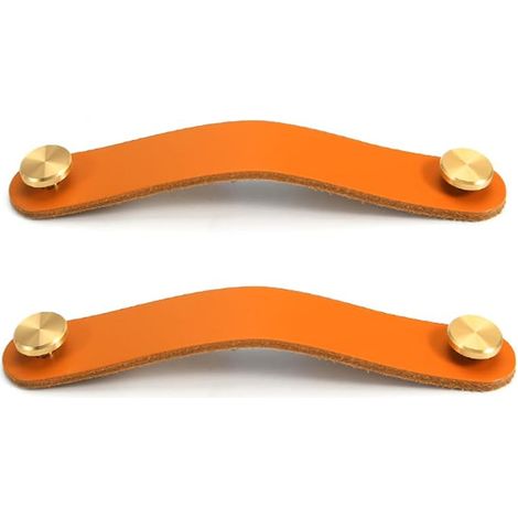 2er-set Schrankgriffe Aus Messing Und Orangefarbenem Leder, 130 Mm Lang, Mit Schrauben, Geeignet Für Schränke Und Küchen