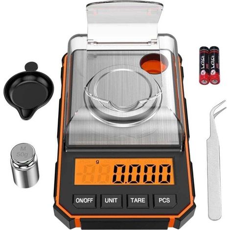 Präzisionswaage 0,001 G, Oria Tragbare Präzisionswaage Mit 50-g-kalibrierungsgewicht, Küchenwaage Mit Tara-funktion Und Hintergrundbeleuchtetem Lcd-display Für Lebensmittel Und Pulver - Orange