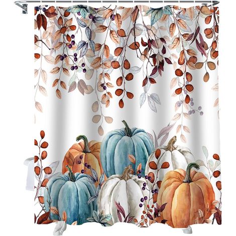 Herbst-duschvorhang, Herbstkürbisse, Eukalyptusblätter, Wasserdichtes Gewebe, 180x180 Cm