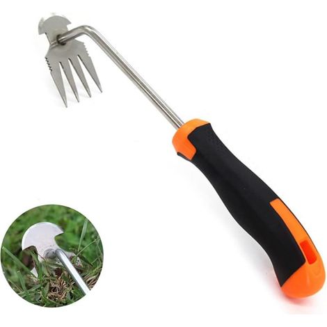 Manueller Unkrautentferner Für Die Gartenarbeit - Gartenwerkzeug - Unkrautentfernungsgerät - Wurzelentfernungsgerät - Mit Gummigriff - 4 Zinken