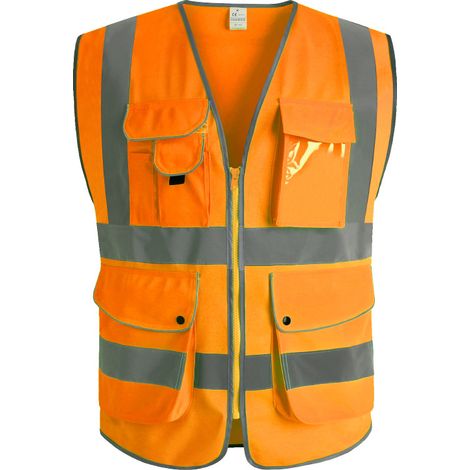 9 Taschen Klasse 2 "sicherheitsweste Mit Hoher Sichtbarkeit Vorne Mit Reflektierenden Streifen, (orange-l)