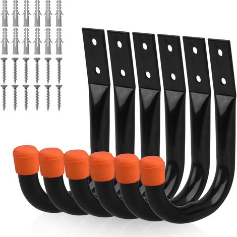 Robuste Metallhaken, Orange, 6 Große Aufbewahrungs- Und Organisationshaken Für Die Garage, Wandmontierte J-haken Für Leitern Und Taschen