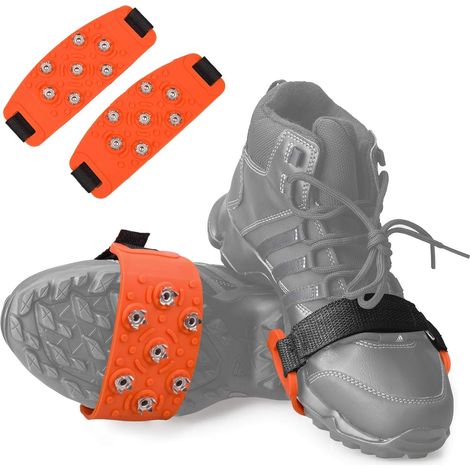 Wanderschuhe Mit 7-zahn-steigeisen, Orange, 2 Rutschfeste Gummisohlen Für Wanderungen