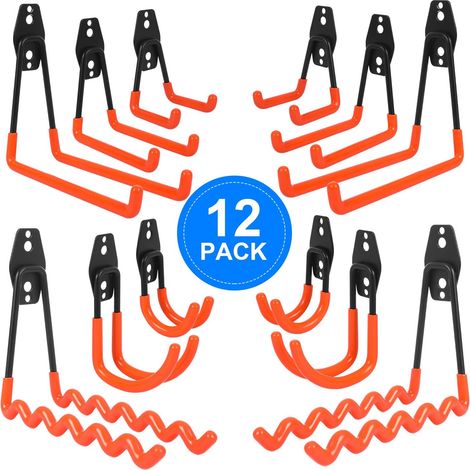 12 Stück Garage-haken-set, Rutschfeste Beschichtung, Wandhaken Für Die Garage, Einschließlich Wellenhaken, J-haken, Quadratischer Haken, Für Elektrowerkzeuge, Fahrräder, Leitern