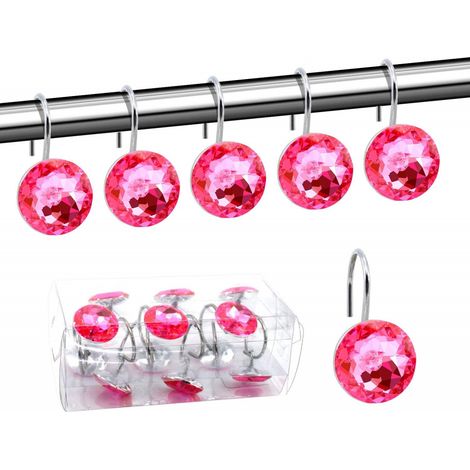 Set Aus 12 Dekorativen Acryl-ringen Für Duschvorhänge, Mit Strasssteinen, Für Badezimmer, Babyzimmer, Wohnzimmer (rosa)
