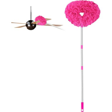 Deckenventilator-reinigungsbürste, 1,44 M, Wiederverwendbar, Aus Mikrofaser, Abnehmbar, Mit Verstellbarer Verlängerung (rosa)