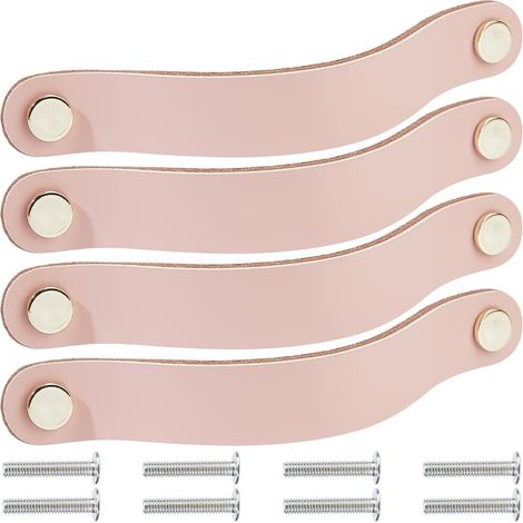 4er-set Schrankgriffe Aus Messing Und Rosa Leder, 190 Mm Lang, Mit Schrauben, Geeignet Für Schränke Und Küchen