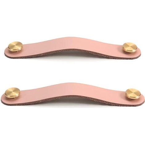 Set Aus 2 Schrankgriffen Aus Messing Und Rosa Leder, Länge 130 Mm, Mit Schrauben, Geeignet Für Schränke Und Küchen