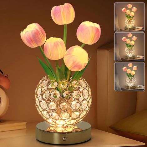 Led-nachtlicht In Tulpenform Mit Touch-aktivierung Und Vase, Tischlampe Mit Usb-ladeanschluss (analoges Modell), Rosa