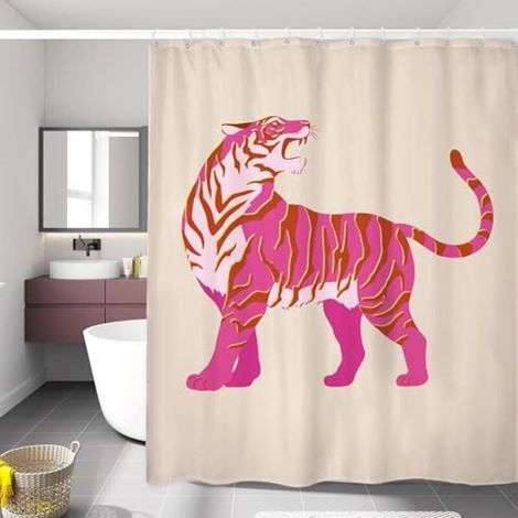Wasserdichter Duschvorhang Aus Polyester Mit Haken Im Groovigen Safari-king-stil, Tigermotiv In Rosa, 150 X 180 Cm (b X H)