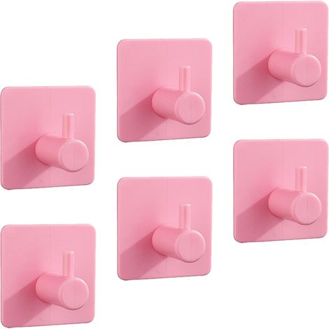 Set Aus 6 Rosa Kunststoff-klebehaken Für Bademäntel Und Handtücher, Zur Einfachen Aufhängung An Wänden Im Badezimmer, In Der Küche Und Mehr. Starker Klebehaken