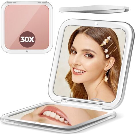Vergrößerungsspiegel, Make-up-spiegel Mit 30-facher Vergrößerung, Kleiner Schminkspiegel 8 X 8 Cm, Faltbarer Doppelseitiger Reisespiegel