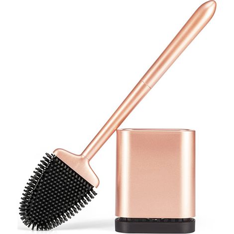 Silikon-wc-bürste, Wc-bürste Und Halter Aus Silikon, Schnell Trocknende Wc-bürste, Flach Zum Aufhängen Mit Langem Griff, Badezimmerbesen, Freistehend/wandmontiert, Mattes Roségold