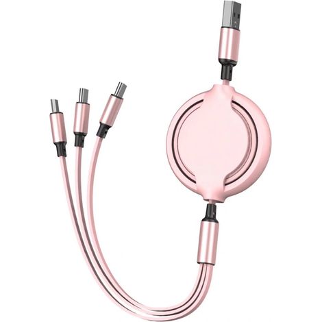 Tragbares Multifunktionales Datenkabel, Dreifaches Schnellladekabel Aus Flüssigem Silikon Für Telefone - Rosa