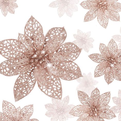 36 Stück Weihnachtsstern-blumen Aus Glitzer, Künstliche Hochzeitblumen, Glitzer-dekorationen Für Silvester Und Weihnachtsbaum (roségold)