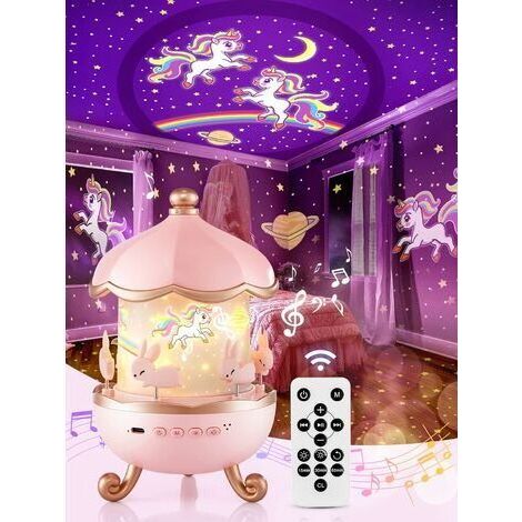 Baby-nachtlicht Projektor Sternenhimmel, Kinder-nachtlicht Musikalisches Und Leuchtendes Nachtlicht, 12 Themen 360° Drehung Fernbedienung Led Nachtlicht Lampe