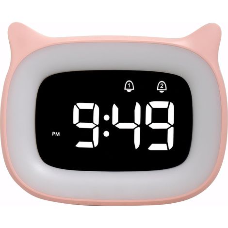 Stellbarer Digitalwecker, Speicherfunktion, Warmes Licht Für Zuhause, Büro Und Schlafzimmer, 12/24h-modus, 5 Helligkeitsstufen Mit 18 Musikklängen, Rosa