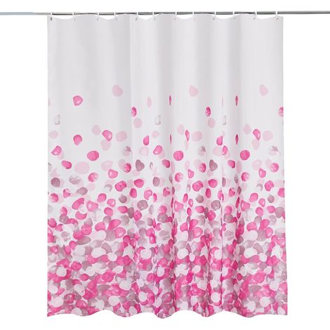 Duschvorhang, Badezimmer-vorhang Aus Polyester, Schimmel- Und Mehltauresistent Mit 12 Haken, Wasserdichter Badvorhang, 180 X 180 Cm Lang, Rosa Floral