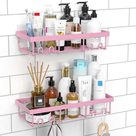 Duschablage-organizer, 2er-pack, Rosa Duschregale Ohne Bohren, Selbstklebende Badezimmer-aufbewahrungsaccessoires