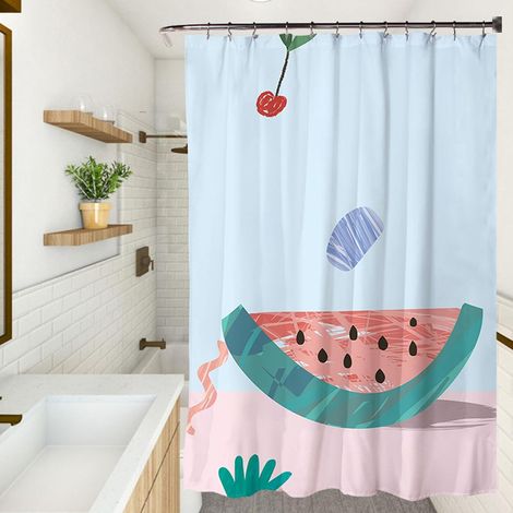 Duschvorhang Aus Polyester, 120 X 180 Cm, Maschinenwaschbar, Beschwert, Schnelltrocknend, Mit Haken, Wassermelonen-muster.