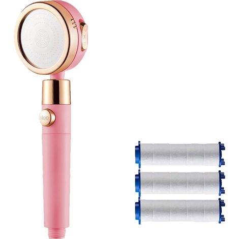 Duschkopf, Wassersparender Duschkopf Mit Kalkschutz, Hochdruck-handbrause Für Das Badezimmer Mit 3+1 Modi Und Filter, Ein-knopf-wasserstopp - Abs - Rosa