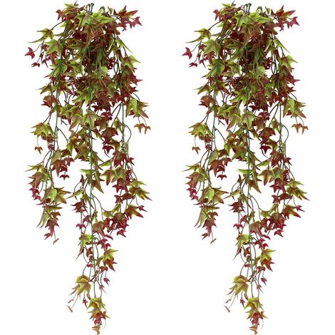 Set Aus 2 Künstlichen Efeupflanzen Zum Aufhängen Für Haus, Garten, Büro Und Innenraumdekoration, Rot - Rapanda